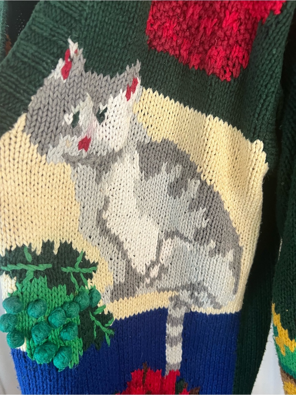 Alexandra Bartlett Vtg 80’s Maximalist Hand Knit/embroidered cat/food cardigan - Picture 5 of 15